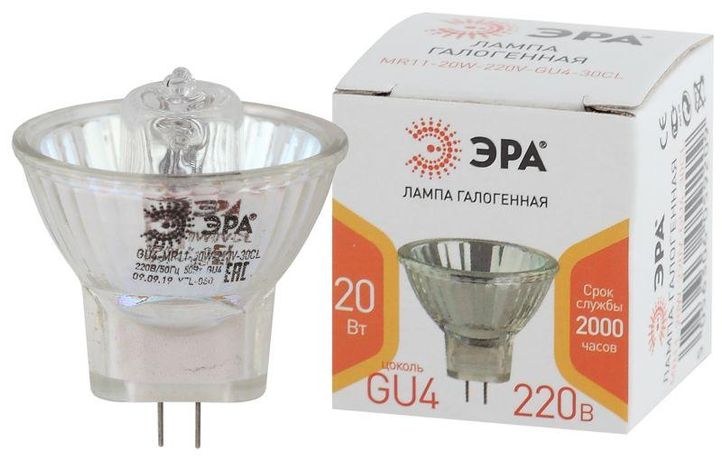 Лампа светодиодная GU4-MR11-20W-220V-30 CL (галоген софит 20Вт нейтр GU4). (10/300/12000) - Б0044093 ЭРА