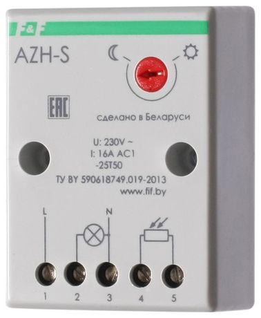 Фотореле AZH-S (выносной фотодатчик IP-65 монтаж на плоскость 230В 16А 1НО IP20) F&F EA01.001.007 Евроавтоматика