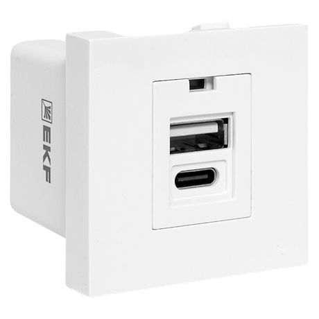 Розетка USB A+C, 2.1А, 2 гнезда, без индикатора, белая 45*45мм | E2MR2-21USB-10-AC EKF