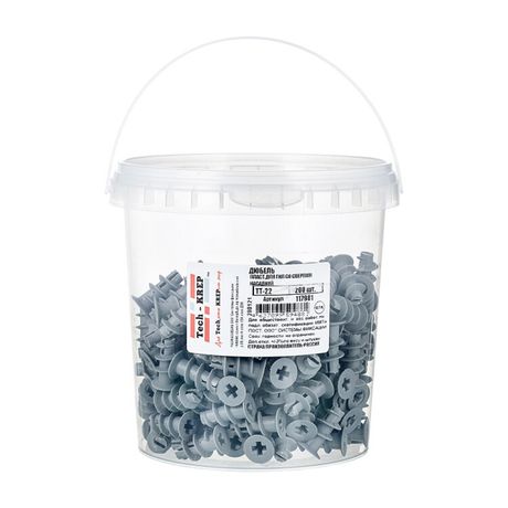 Дюбель пласт. для ГКЛ со сверл. насадкой TT-22 (200шт) - ведро накл. ( 0,215 кг) | 117981 Tech-KREP