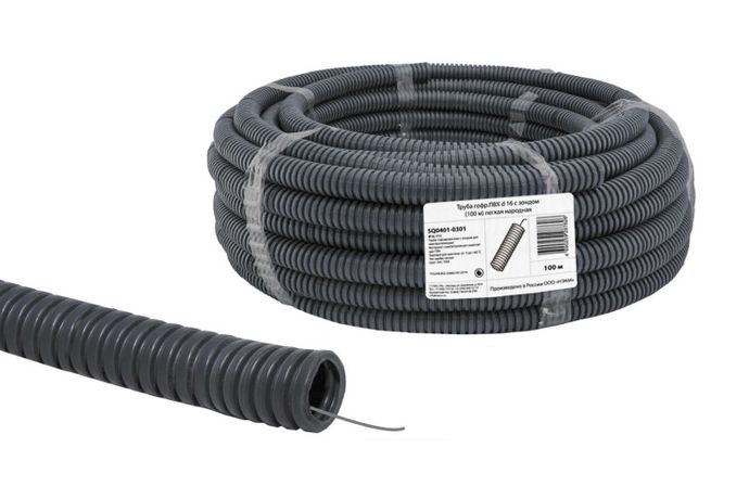 Труба гофрированная ПВХ d 16 с зондом (100 м) легкая народная - SQ0401-0301 TDM