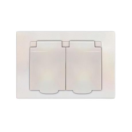 Розетка двухместная UNIVersal серия Афина с/з с крышкой, с/у, 16А, 220В, жемчуг (еврослот), механизм - A0031-OBr Союз