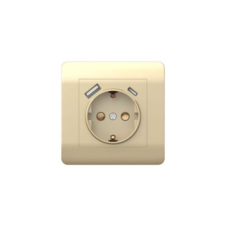 Розетка NEW3-E 16А с заземл. защ. шторки 2-мя заряд. устройствами USB A+C 5В/2.1А шампань CHINT 431453