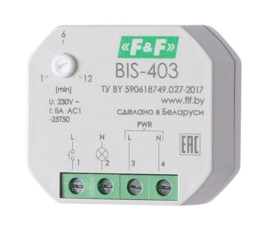 Реле импульсное BIS-403 (230В 8А 1Z с лестничным автоматом в монтаж. коробку d60мм) F&F EA01.005.004 Евроавтоматика