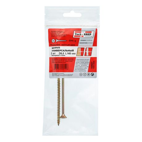 Саморез ШУж 6,0х140 пот. гол. (2 шт) - пакет ( 0,033 кг) | 102527 Tech-KREP