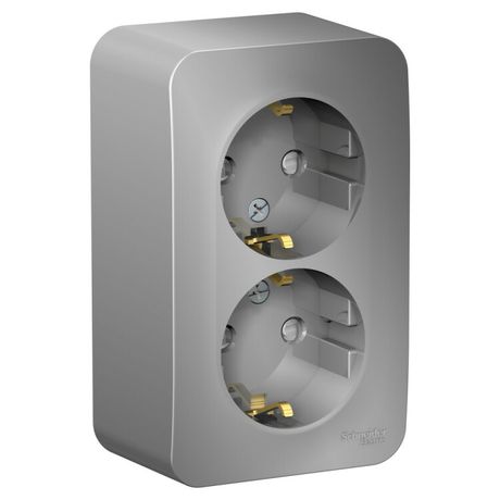 Розетка 2-м ОП Blanca 16А IP20 250В с заземл. защ. шторки алюм. SE BLNRA011203 APC