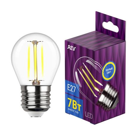 Лампа светодиодная LED G45 E27 7Вт 650лм 2700К PREMIUM (FILAMENT) филамент теплый свет шар REV 32443 0