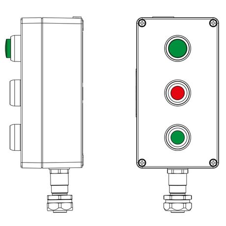 Взрывозащищенный пост управления из алюминия CPE-A-14-(1xLG(250)-1xP1R(11)-1xP1G(11))-1xKAEPM2MHK-20(C)1Ex d e IIC Т5 Gb / Ex tb IIIC T95°C Db IP66 - 2201.141.22.1209 ДКС