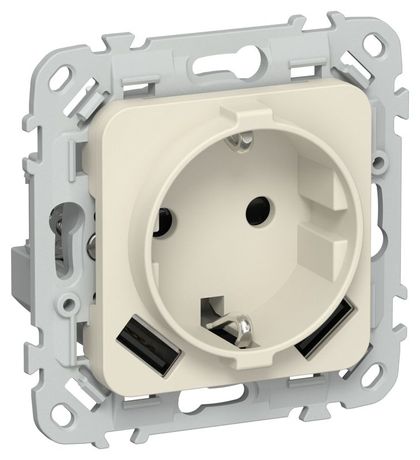 Розетка 1-м СП FLITE РСЮша11-1-ФлСл 16А с USB A+A 3.1А заземл. защ. шторками безвинтовое крепление механизм сливочный IEK FI-R14-16-1-U21-D31-K86 IEK арт. FI-R14-16-1-U21-D31-K86