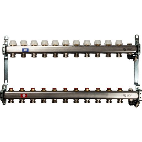 Коллектор из нержавеющей стали без расходомеров с клапаном вып. воздуха и сливом 11 выходов - RG008Q1TNQF6D7 STOUT SMS-0932-000011