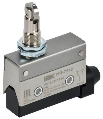 Микропереключатель концевой МП-7312 вертикальный толкатель с нажимным роликом резьбовое крепление IP40 IEK - KKV12-7312-2-64