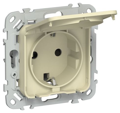 Розетка СП FLITE РСшкр11-1-44-ФлН 16А IP44 с заземл. защ. шторками и крышкой безвинтовое крепление механизм навахо IEK FI-R16-16-1-44-K87 IEK (ИЭК) арт. FI-R16-16-1-44-K87