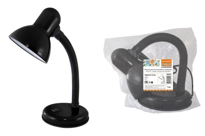 Светильник настольный на основании 40Вт, E27, черный, (мягкая упак.) Народный | SQ0337-0122 TDM