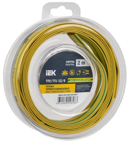Трубка термоусадочная ТТУ нг-LS 12/6 жел-зел. (2м/упак) IEK | UDR12-012-006-002-K52-T