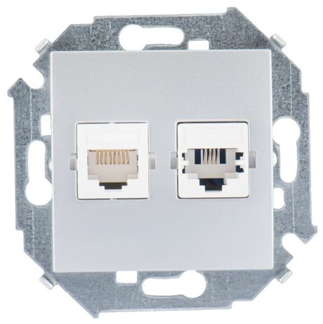 Механизм розетки комп. + телеф. 1-м СП Simon15 RJ11 RJ45 CAT.5E алюм. Simon 1591590-033