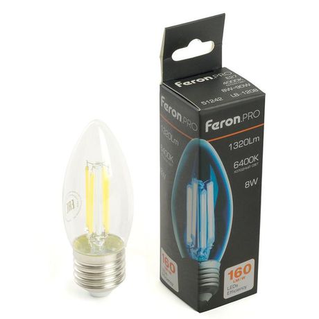 Лампа светодиодная LED 8вт Е27 дневной свеча FILAMENT Feron.PRO - LB-1208 51243