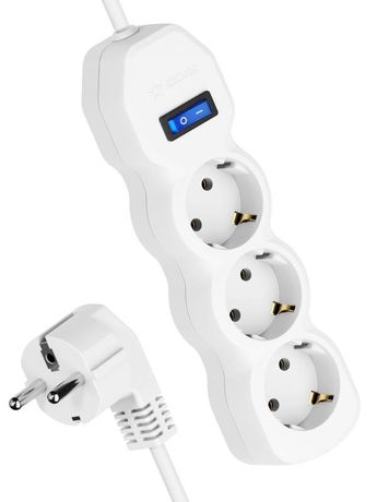 Удлинитель КОСМОС 10А 3 гн ПВС 3*0,75 5м с заземл и кнопкой - YKsm5m-3g-Z-V(10A)P