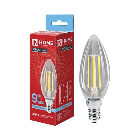 Лампа светодиодная LED-СВЕЧА-deco 9Вт свеча прозрачная 6500К E14 1040лм 230В IN HOME 4690612067056 IN HOME арт. 4690612067056