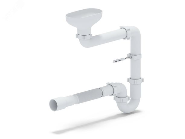 Сифон для мойки АНИ 1 1/2' x 40 прямоточный смещенный с разрывом струи гибкой трубой 40x40/50 - DR5015 пласт