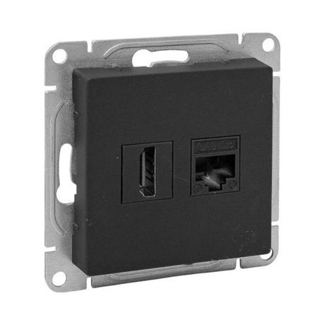 Механизм розетки HDMI+RJ45 (cat5), чёрный Эпика EKF | UP1-SOB-HDMI+RJ45