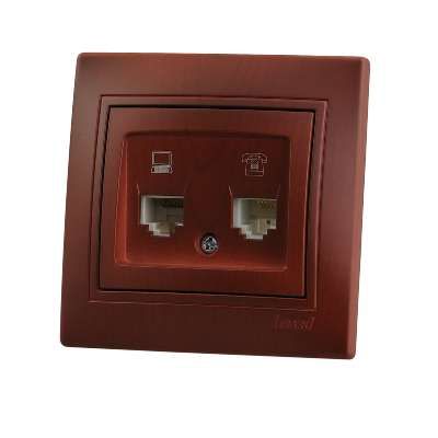 Розетка компьютерная + телефонная 2-м СП Mira RJ45 RJ11 IP20 вишня LEZARD 701-0601-143