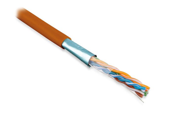 Кабель витая пара экранир. FTP (F/UTP) кат.5E 4 пары 24 AWG ОЖ solid экран-фольга LSZH (Low Smoke Zero Halogen) FTP4-C5E-SOLID-LSZH-OR-305 (305 м) оранж. Hyperline 45528