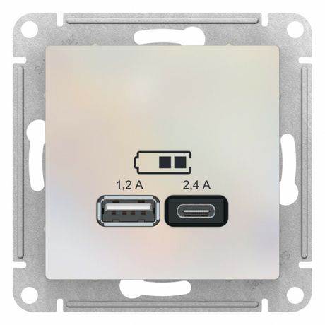 Розетка USB AtlasDesign тип A+C 5В/2.4А 2х5В/1.2А механизм жемчуж. SE ATN000439 APC