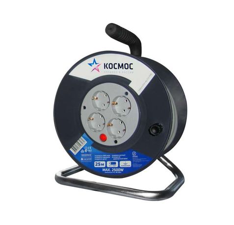 Удлинитель на катушке 4х25м с заземл. 16А IP20 2.5кВт КОСМОС YKKsm25m-4g-Z-D-P(K)