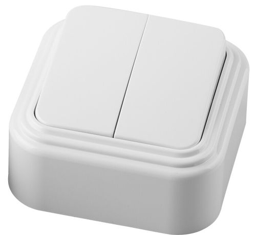 Выключатель двухклавишный открытой установки , 250В, 6А, IP20, белый, Stekker - 32744 FERON PSW06-22-20