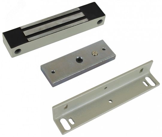 Замок электромагнитный, уголок в комплекте, механический компенсатор эффекта остаточной намагниченности на якоре замка, серый - ML-100K с уголком AccordTec AT-02717