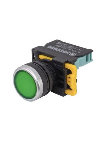 Кнопочный выкл. в сборе 1 упр. элемент зеленый круг. линза, Электротехник ET559661