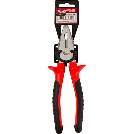 Плоскогубцы комбинированные "Оптима" 200мм двухцветные обрезиненные ручки полированная сталь КУРС 47555