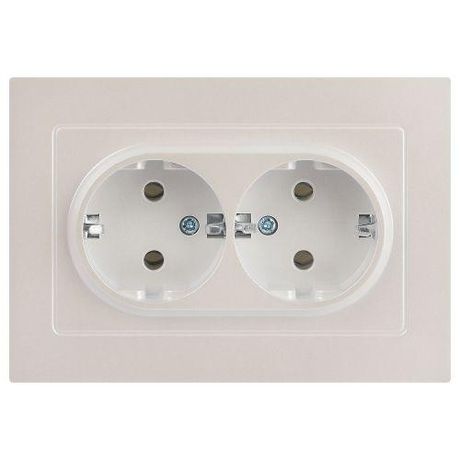 Розетка однофазная двойная скрытого монтажа, в рамку с заземлением без шторок перламутр 16А 250В IP20 винтовые зажимы 6-205-06 Intro Accent - Б0063495 ЭРА