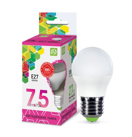 Лампа светодиодная LED-ШАР-standard 7.5Вт 230В Е27 6500К 675Лм | 4690612019154 ASD