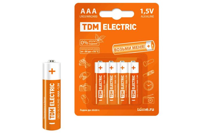 Элементы питания LR03 AAA Alkaline 1,5V BP-4 | SQ1702-0006 TDM