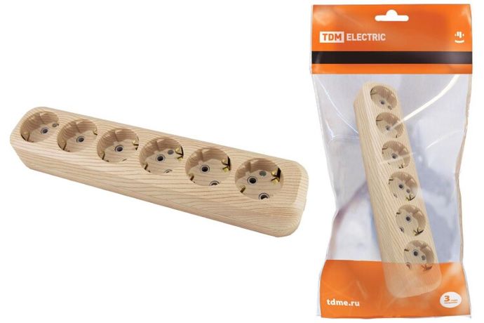 Колодка розеточная 6 гнезд 2П+3 16А 250В "Эко" (сосна) | SQ1806-0057 TDM