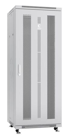 Шкаф монтажный телекоммуникационный напольный ND-05C-32U60/60 19дюйм для распред. и серверн. оборудования 32U 600х600х1610мм передн. задн. перфорир. двери ручка с замком сер. (RAL 7035) Cabeus 7710c