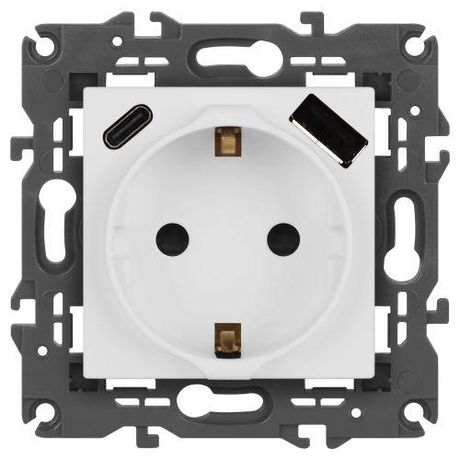 Розетка Elegance 14-4108-01М 2P+E 16A-250В со шторками с USB type-A+C 5В-3А белый матовый | Б0067710 ЭРА