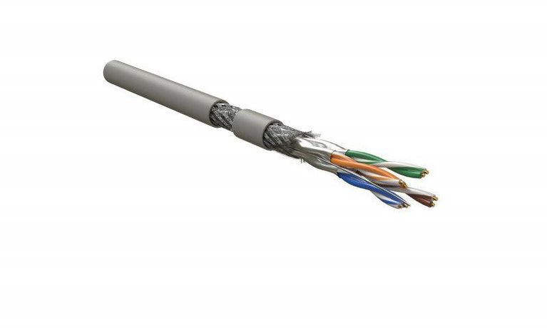 Кабель SFTP4-C6A-S23-IN-LSZH-GY-500 витая пара S/FTP кат. 6a; 4 пары (23 AWG) ож (solid) каждая в фольге (общ. экран-медная оплетка до+60град.C) LSZH сер. (500м) Hyperline 236246