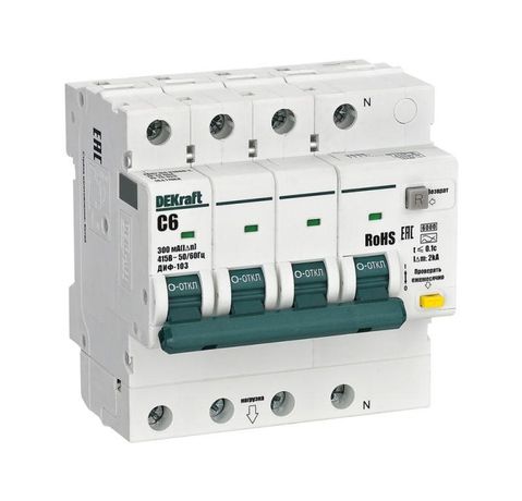 Выключатель автоматический дифференциального тока АВДТ 3P+N 6А 300мА AC х-ка C ДИФ-103 6кА | 16417DEK DEKraft APC