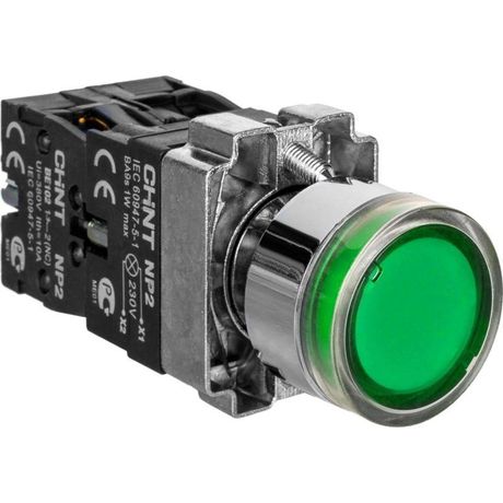 Кнопка управления NP2-BW3361 плоская, зеленая, 1НО, AC/DC230В(LED), IP40 (R) | 574077 CHINT