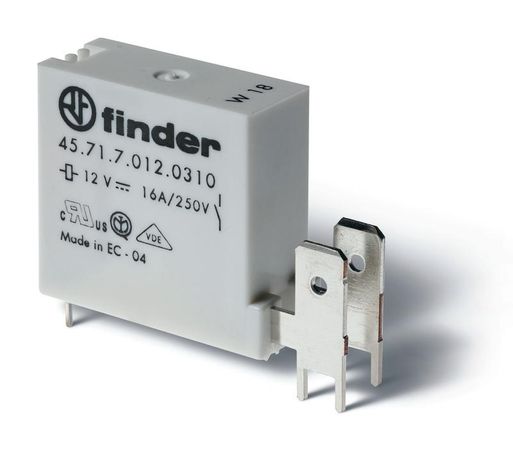 Низкопрофильное миниатюрное электромеханическое реле; монтаж на печатную плату; выводы с шагом 5мм + Faston 250(6.3x0.8мм) | 457170090410 Finder 45.71.7.009.0410