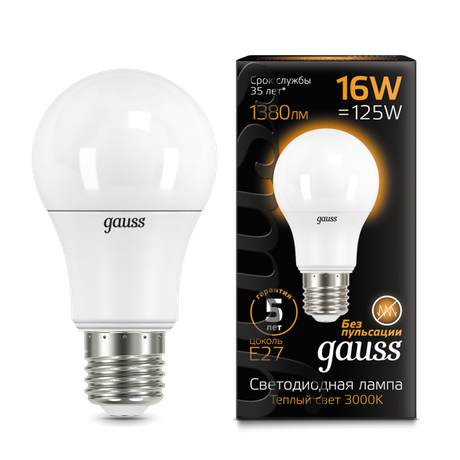 Образец Лампа светодиодная LED 16Вт Е27 A60 3000К | 102502116 Gauss