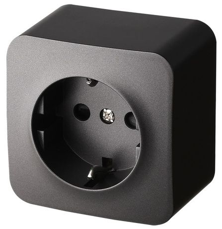 Розетка одноместная Schuko со шторками накладного монтажа цвет антрацит 16A 250В 2P+T - FS5501B Jasmart