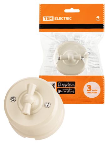 Выключатель поворотный проходной с ручкой (бантик) 10А сл. кость «Виви» | SQ1820-1305 TDM