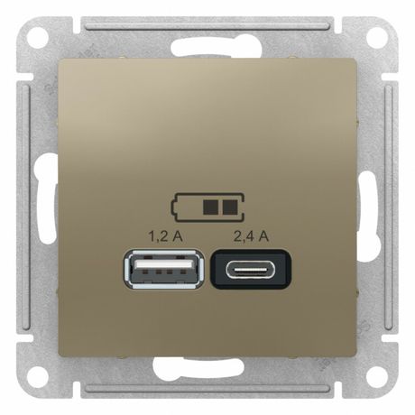 Розетка USB AtlasDesign тип A+C 5В/2.4А 2х5В/1.2А механизм шампань SE ATN000539 APC