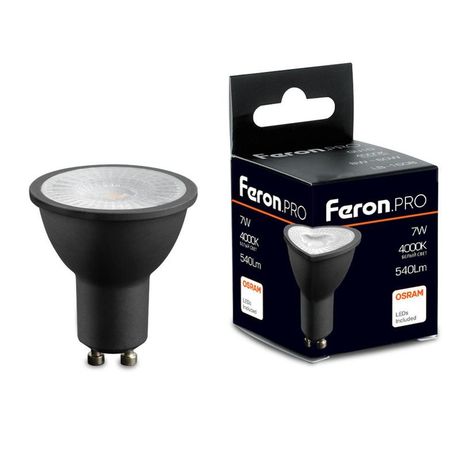 Лампа светодиодная LED 7вт 230в GU10 белый с линзой 38 гр. черный корпус Feron PRO - LB-1607 48955