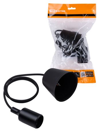 Патрон пластиковый Е27 с подвесом 1 м, черный TDM | SQ0335-0062