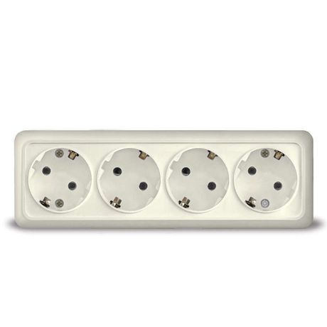 Розетка четырехместная Олимп с/з, наружная, 16А, 220В, бежевая (еврослот) - 1169 Союз