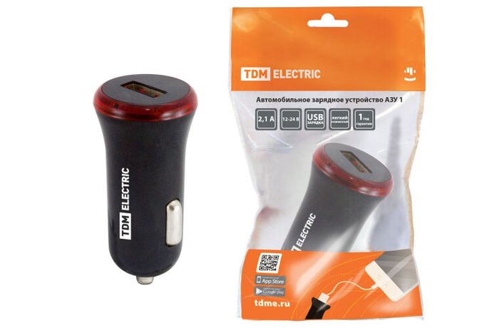 Автомобильное зарядное устройство, АЗУ 1, 2,1 А, 1 USB, черный, | SQ1810-0201 TDM
